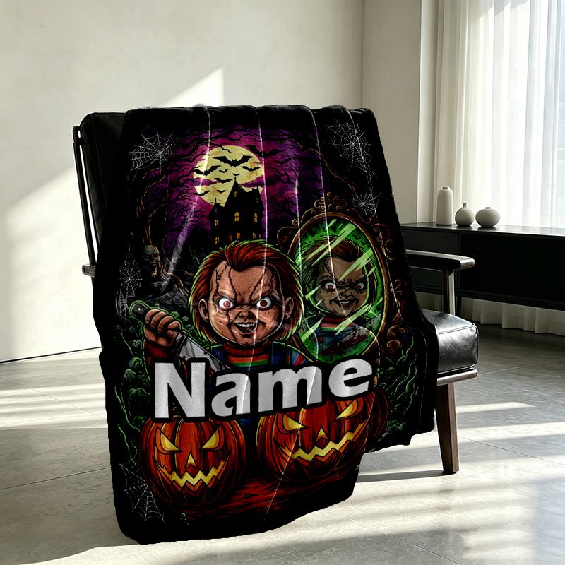 Custom Name Personalized Bride of Chucky Print Blanket, Home Decor, Bedroom, Sofa, Camping, Couch, Gifts for Birthday Christmas
