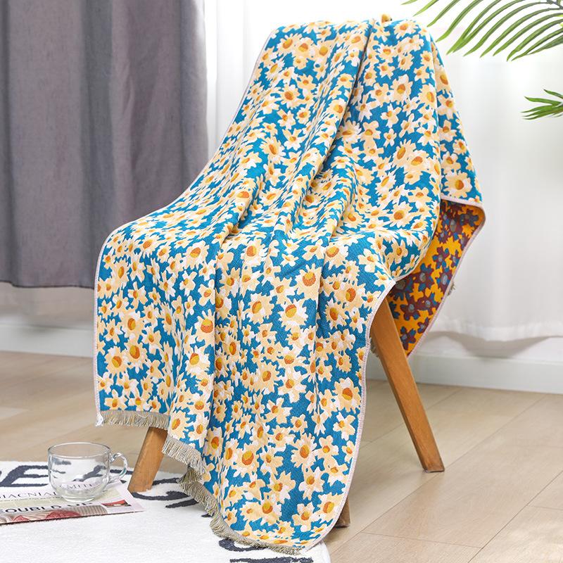 Flowers Tassels Bath Towel 80x160cm - 100% Cotton Gauze Towel Soft Absorbent Quick Drying Large Bath Towel Double-sided Floral Towel for Women