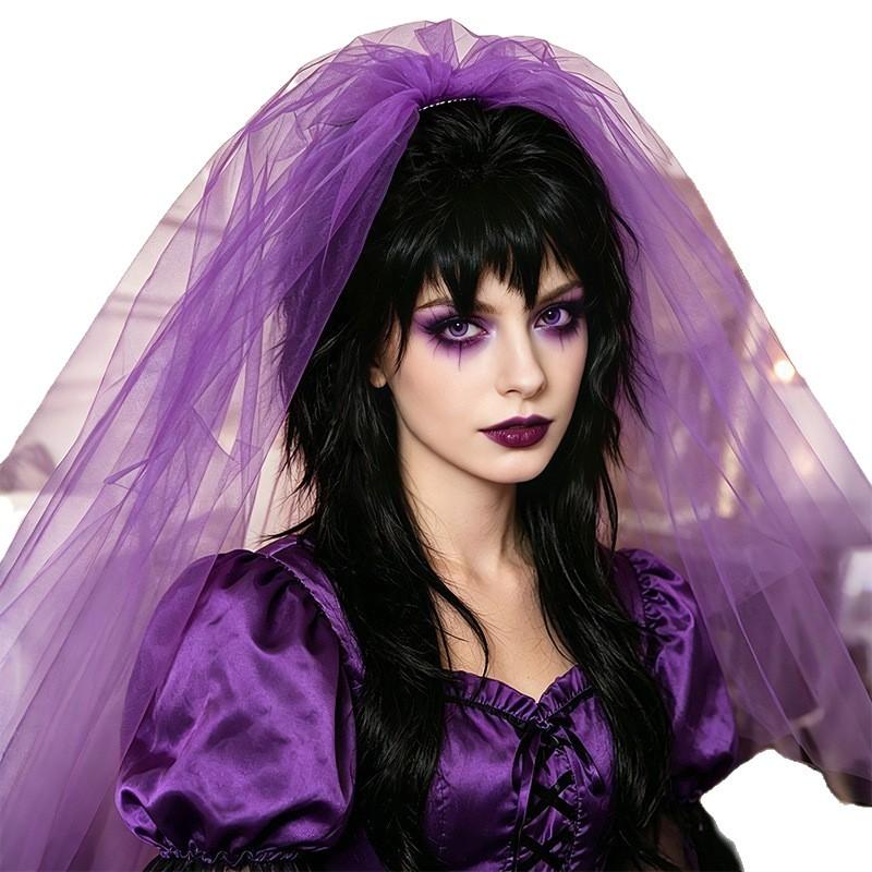 Gothic Black Wolf Tail Wig Women Y2K Style High-Contrast Mermaid Cut Full Head Dark Rock Halloween Cosplay