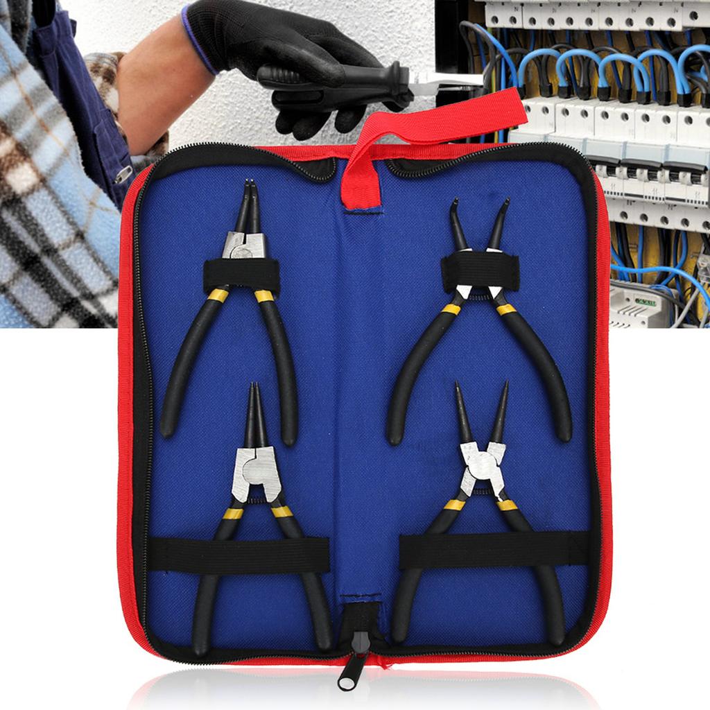 4PCs Circlip Pliers Set Steel Ring Plier Plastic Coated Handle Anti Oxidation Hand Operated