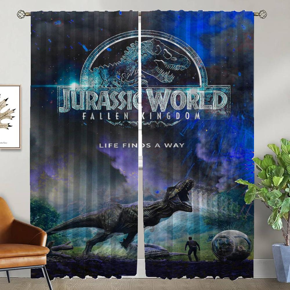 Kitchen Curtains 2 Pieces Jurassic Park Curtains for Bedroom Blackout Curtain Shades Halloween Decoration Living Room Curtain