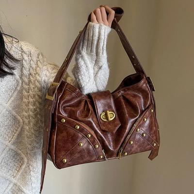Nieten Design Retro Schulter Taschen für Frauen Tote Tasche 2024 Winter PU Leder Dame Vintage Handtaschen Weiblichen Umhängetasche