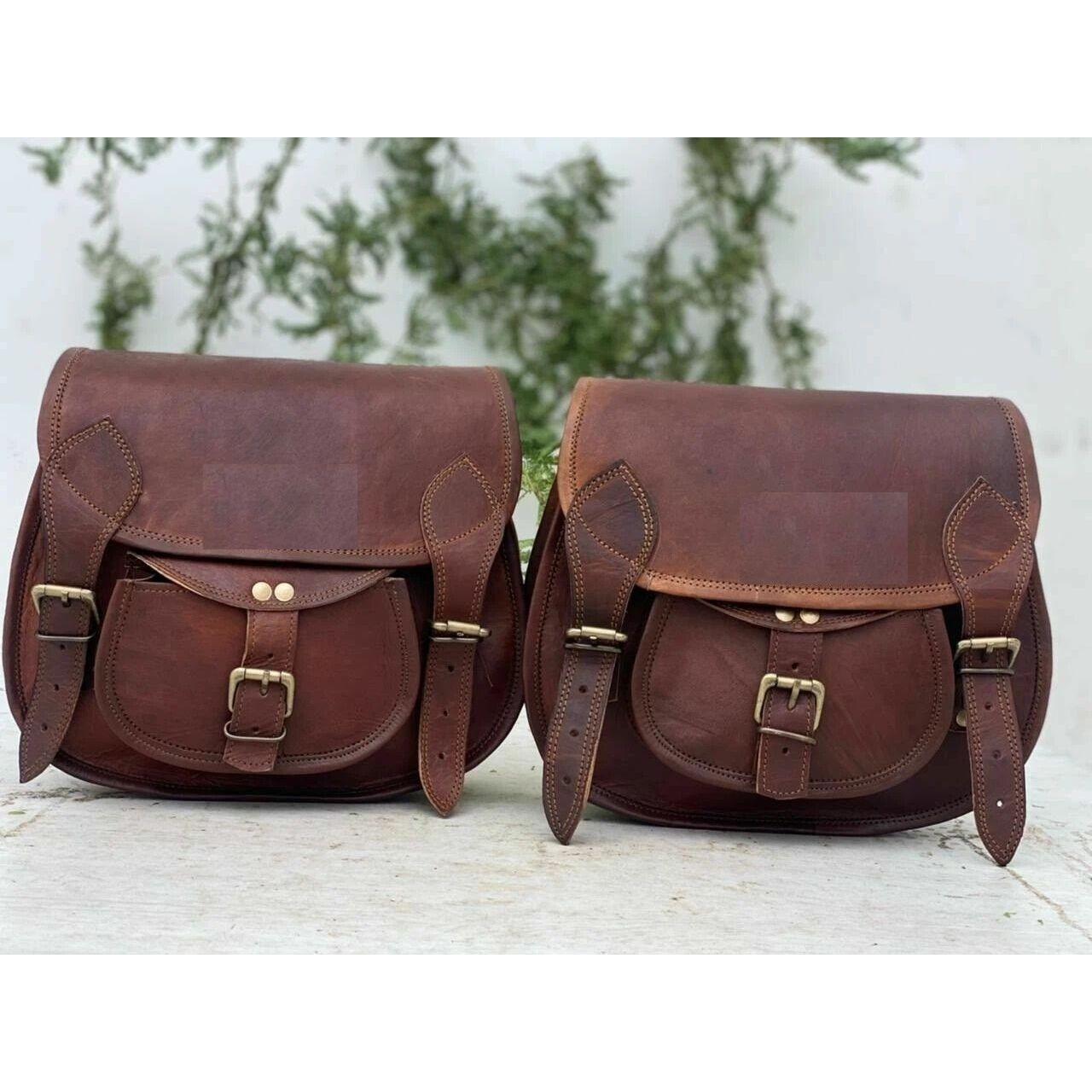 

Motorcycle Saddle 2 Bags Saddle Both Side Pouch Panniers (Set of 2 Bags) Leather 11 x 9 x 4 in