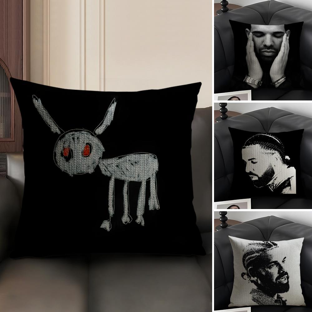 D-Drake Rapper Cushion Cover Natural Linen Organic Fabric Double-Sided Printing Sofa Home Decor Gift Pillow Case