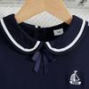 5-12J Dunkelblau Mädchen Matrosen Sommerkleid Peter Pan Kragen Kurzarm Falten Schule Freizeitkleid