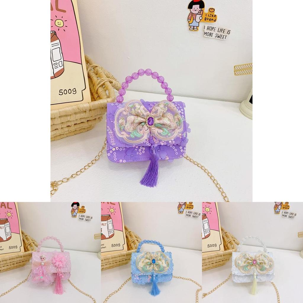 Princess Girls Crossbody Bag With Bow And Beaded Chain For Kindergarten Kids** Characters Included)