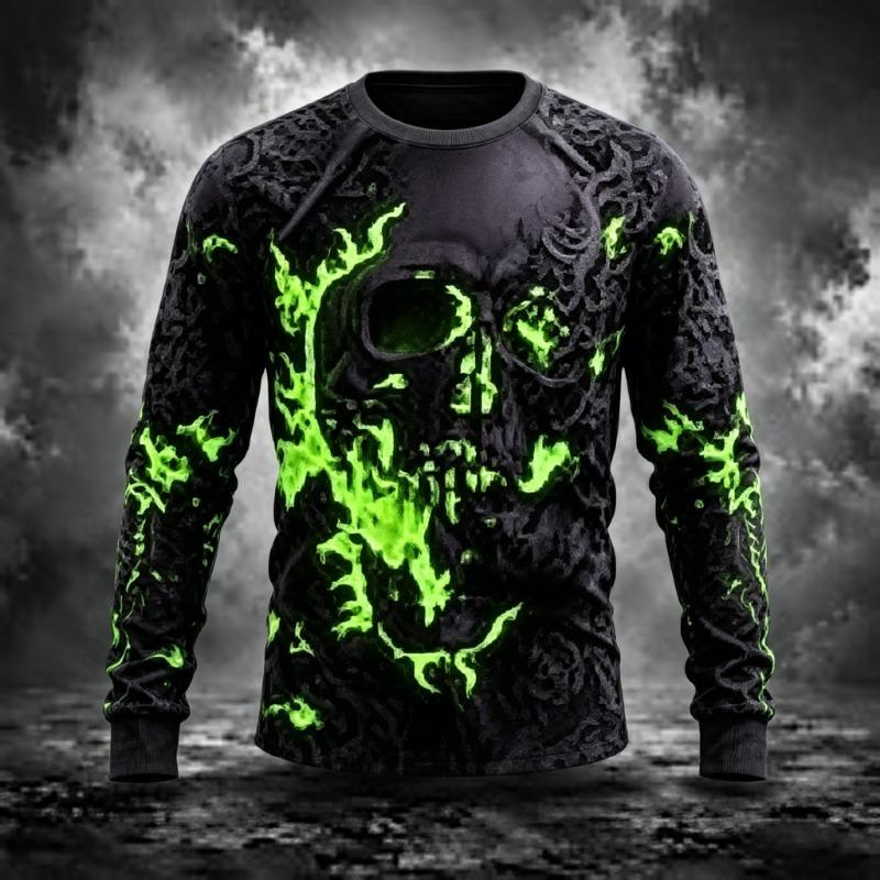 Men's Long Sleeve T-Shirt 3D Grim Reaper Pumpkin Print Gothic Halloween Crew Neck Top
