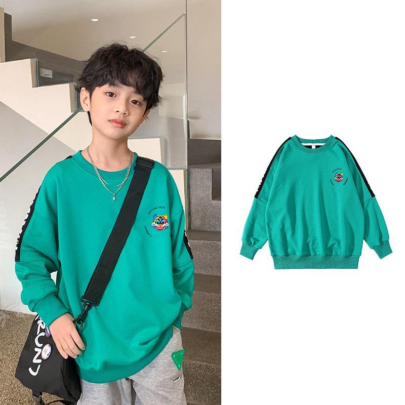 Spring Autumn Boys Round Neck Loose Contrast Cartoon Tiger Sweatshirt School Kids Track Pullover Tops
