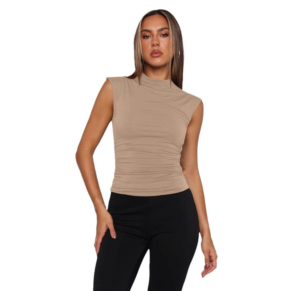 Summer Women's Half High Neck Solid Colour Slim Sleeveless Hottie Style Hundred Tank Top