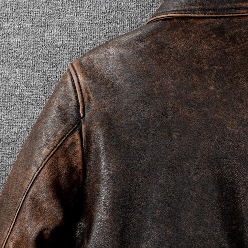 Men Genuine Leather Jacket Thick Oil Waxed Natural Cow Vintage Brown Slim Fit Short Men's Bomber Cowhide Coat Winter Clothing
