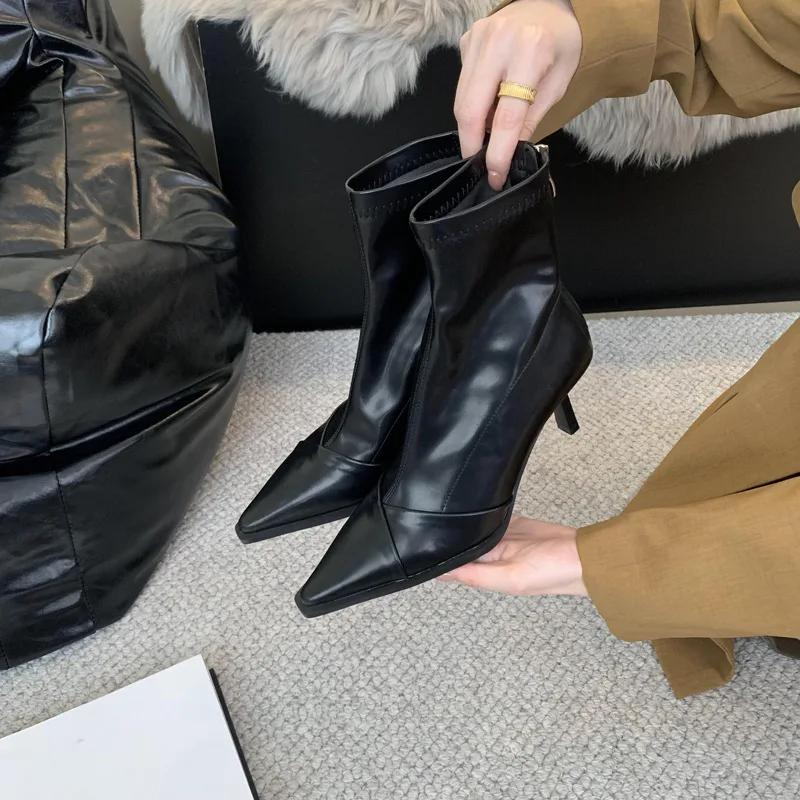 2024 Autumn/Winter Sexy Skinny Heel Ankle Boots for Women Elastic Skinny Pointy Boots for Women