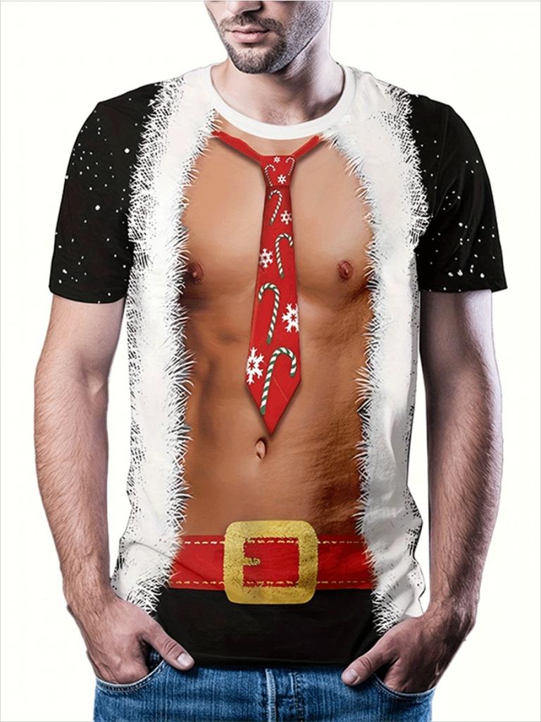 Fashion 3D Merry Christmas Printed Mens T Shirt Happy Santa Claus Xmas Christmas Trees Graphic Short Sleeves Top