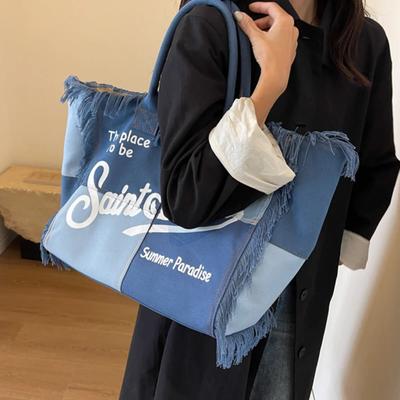 Borsa in tela con nappe e lettere, grande capacità, semplice, da pendolare, per studenti, per borse a tracolla singole, per donne