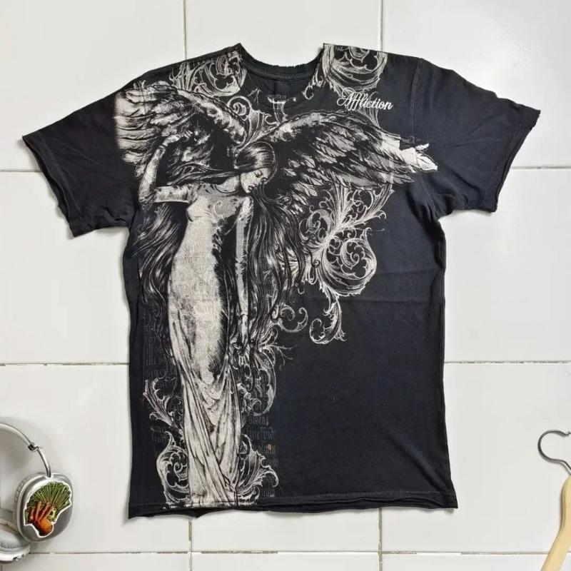 Summer Men's Breathable Round Neck T-shirt Y2K Retro Clothing Punk Hip Hop Pattern Printed Outdoor Fashion Top