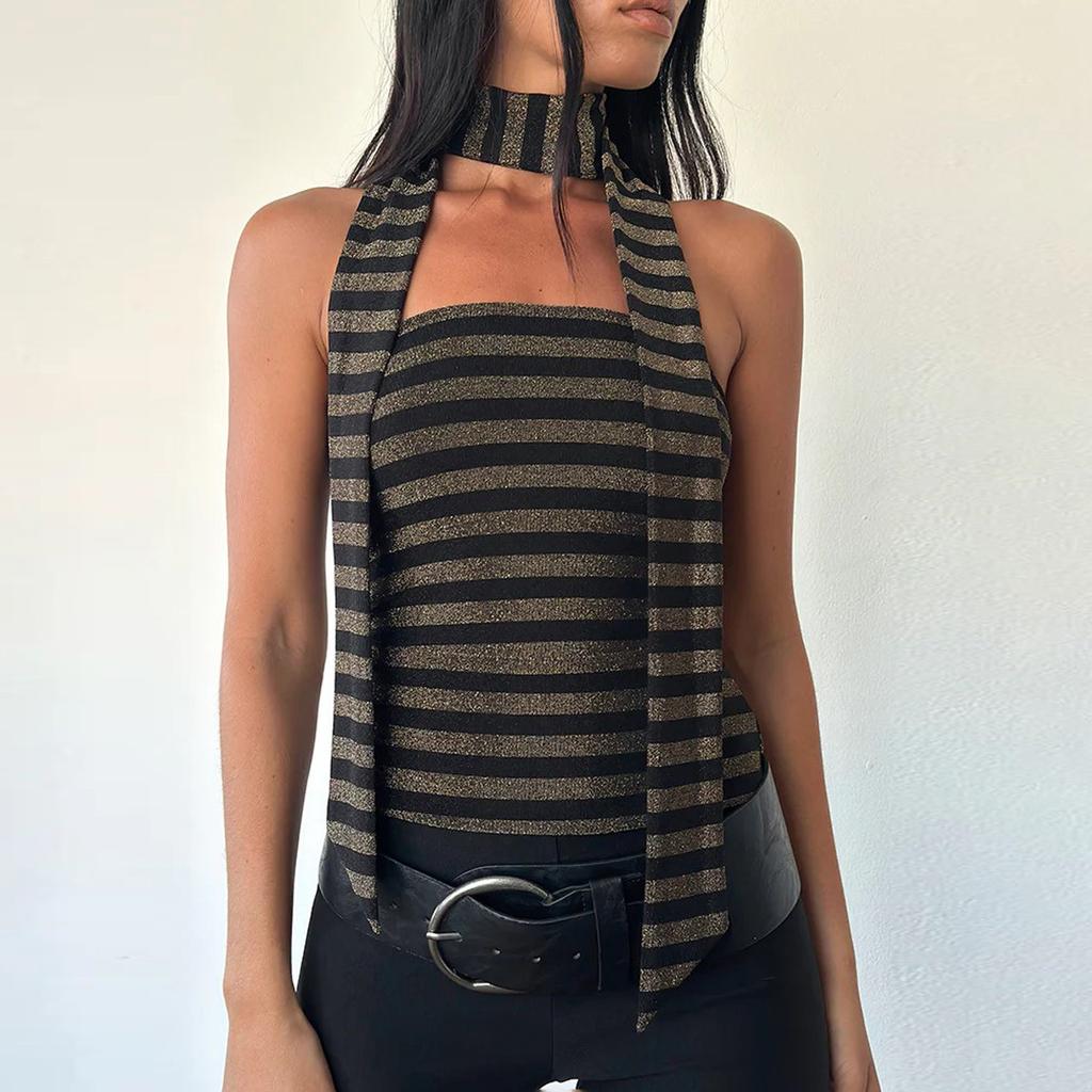Spice Girls European and American Women's Clothing Chest Wrapping Navel Straps Neck Back Short Top