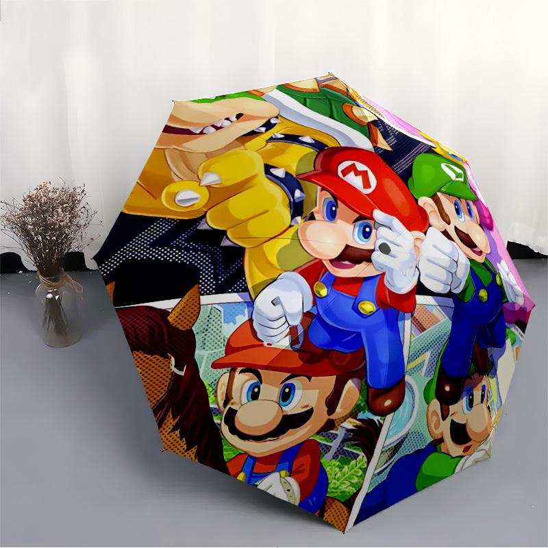 1pc Mario Luigi Automatic Folding Umbrella, Automatic Folding Umbrella with 8 Ribs, Convenient for Outdoor Use 081
