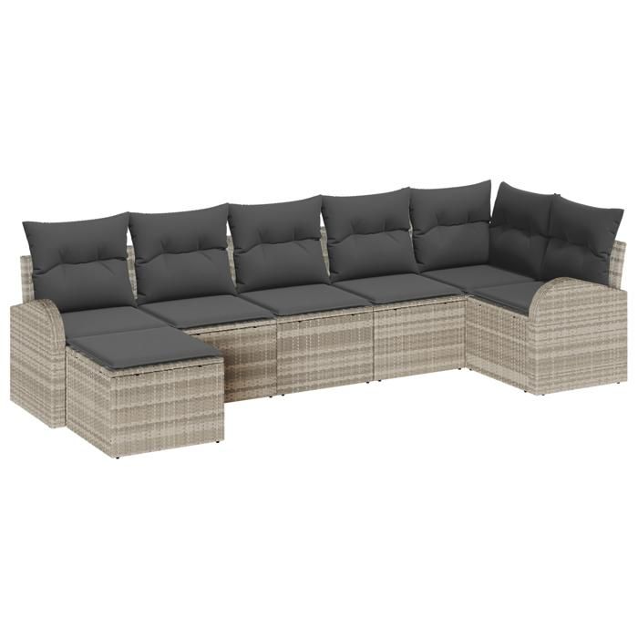 VidaXL Ensemble de canapé de jardin 7 pièces avec coussins gris clair en poly rotin 3346132