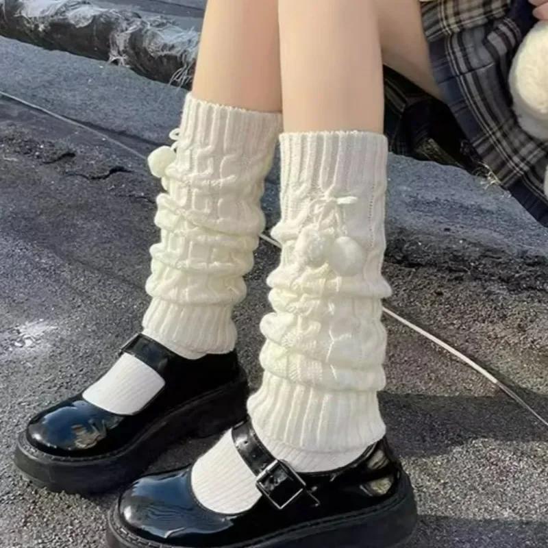 Japanese Knitted Leg Warmers for Women Y2k Harajuku Ribbed Long Socks for Girls Lolita Kawaii Boot Socks Gyaru Accessories
