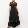 Women Summer Dress Mesh Dot Pattern V Neck Chiffon Slim Large Hem