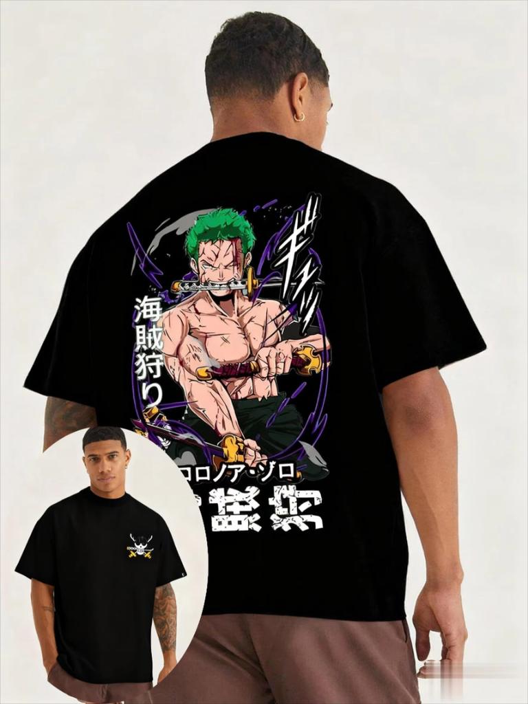 Neues Oversized One Piece Zoro Anime Herren T-Shirt Damen Kurzarm Grafik-T-Shirt Streetwear Lässige Sommer Mode Oberteile Y2k Kleidung