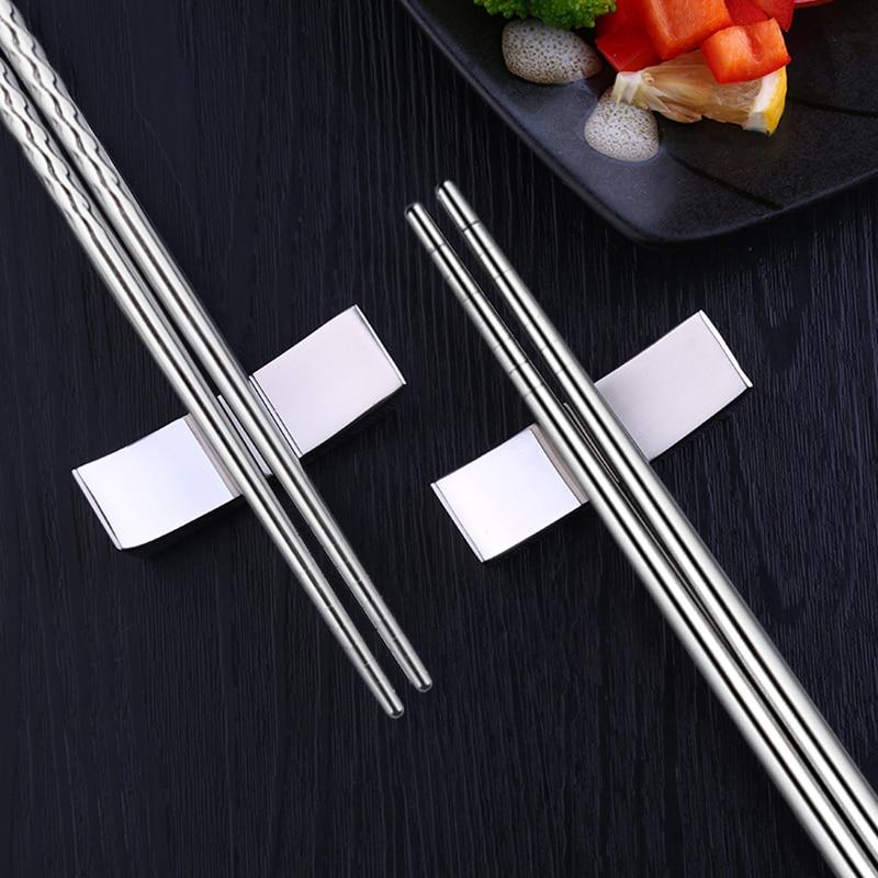 5 Pairs Metal Non-slip Design Stainless Steel Square Chopsticks Chinese Stylish Healthy Light Weight Chinese Chopsticks