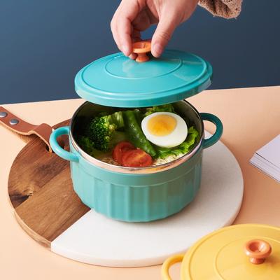 Edelstahlschüssel mit Deckel Löffel Doppelwandig Ramen Suppenschüssel Große Kapazität Nudeln Obst Salatschüssel Set Küchenwerkzeuge