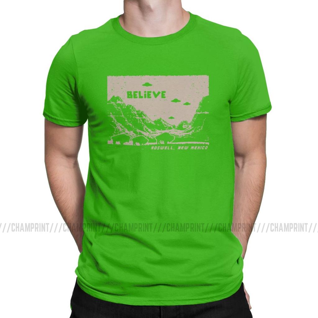 Ufo Flying Saucer T Shirts For Men Pure Cotton Funny T Shirt Round Collar I Want