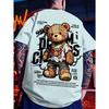 Europäisches und amerikanisches Herren Sommer Teddybär Graffiti Print Bequemes und atmungsaktives Rundhals T-Shirt Outdoor Street Top
