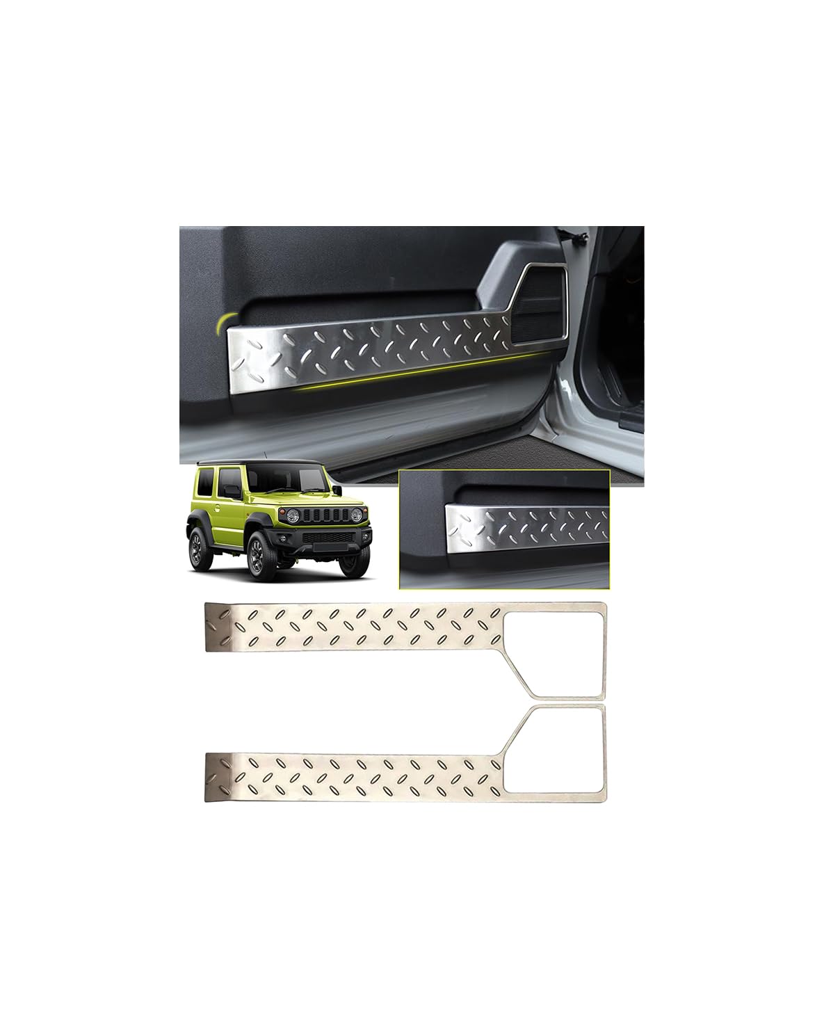 

Maplewoodcar Suzuki Jimny Защита порога Потертость Нержавеющая сталь SUS304 с рифленым листом и зеркальной поверхностью Легкая установка на скотч Аксессуар Jimny Защита внутренней двери