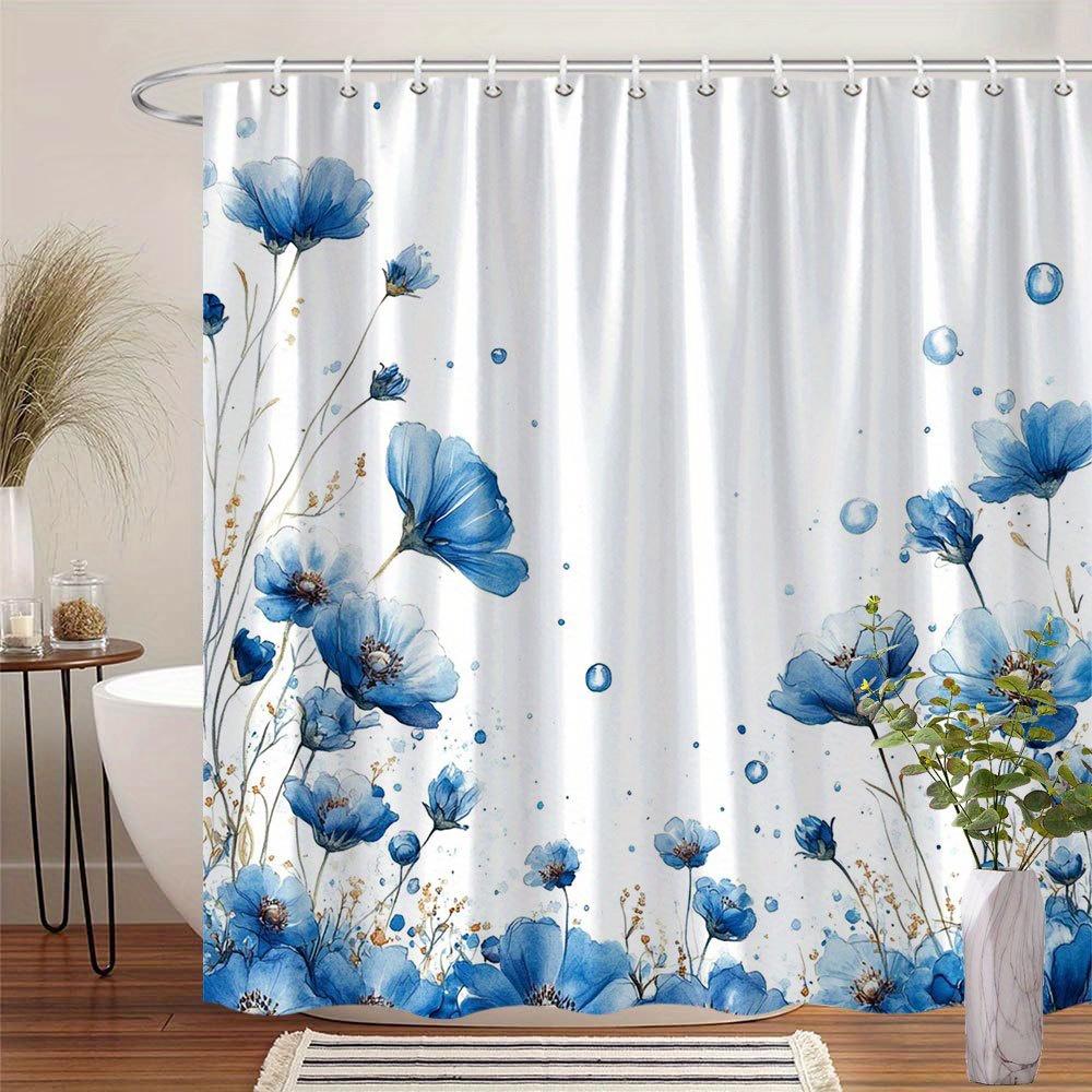 

1 Piece Pale Blue Floral Pattern With Gold Accents, Elegantly Winding Stems, Clean White Background, Machine Washable, With Hook W60H190(CM)-1 Pcs