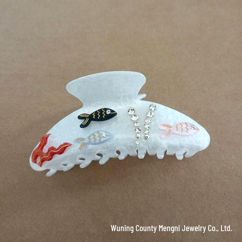 

Dreamy Sea Fish Shark & Goldfish Hair Clip with Rhinestones Seaweed Design