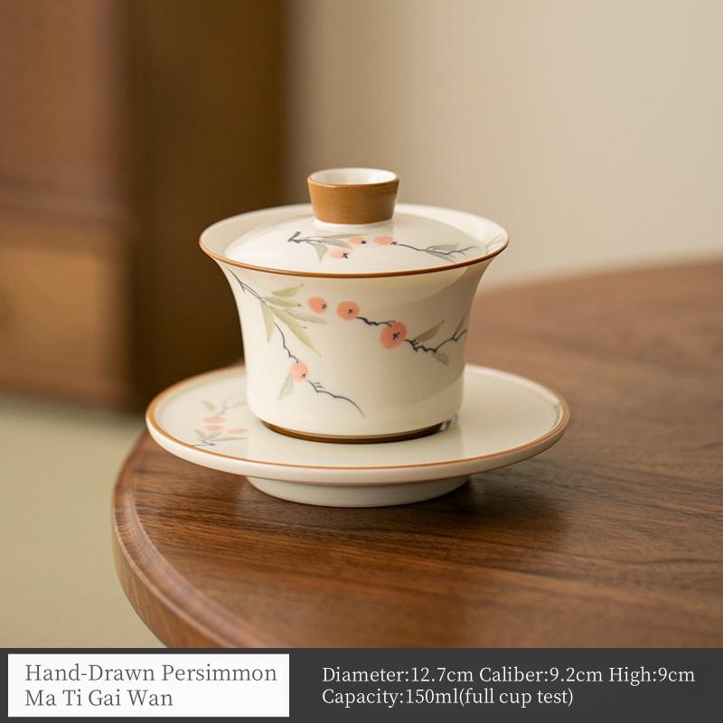 

150ml Hand-painted Persimmon Bamboo GaiWan Household Covel Bowl Tea Bowl Tea Tureen Tea Making Tea Cup Tea Items Kungfu Tea Set 200ml