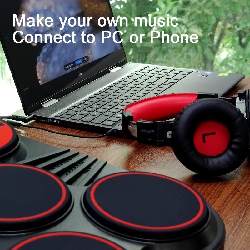 Multifunction Portable Electronic Drum Set 7 Velocity-Sensitive Pads Tabletop Drum Practice Drum Support Recording Audio Input