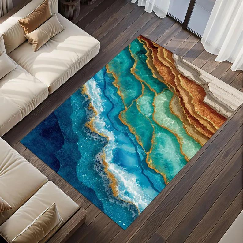 

Beach Wave Rug Nautical Summer House Decor Living Room Bedroom Carpet Living Room Bedroom Carpet Home Decoration 40X60CM