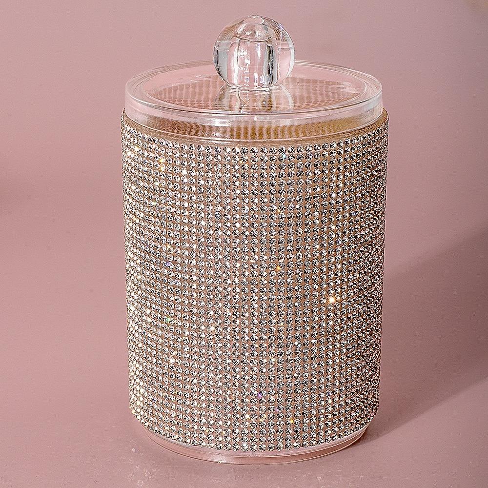 

Luxury Diamond-Studded Cotton Swab Storage Box 3 Colors High-end Cotton Pad Storage Jar with Lids Toothpick Box
