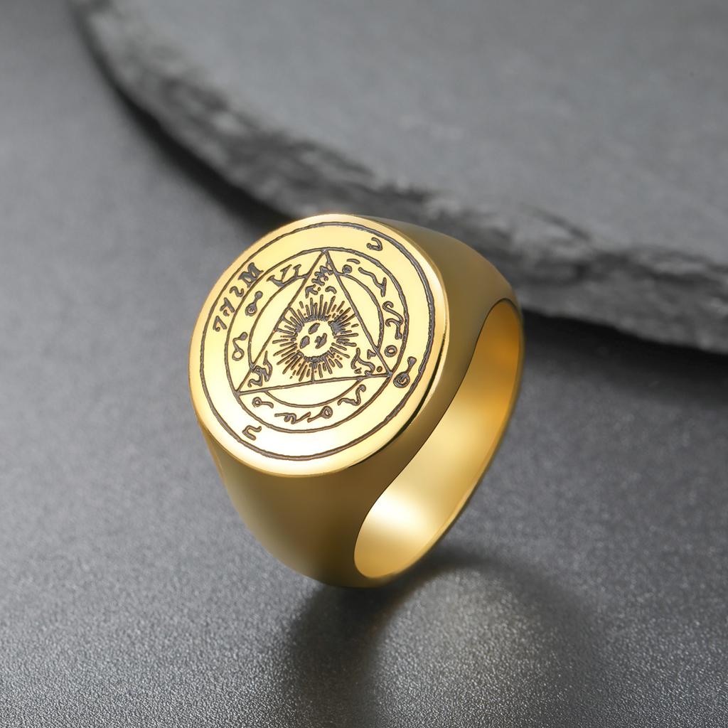 Dreamtimes SUN Triangle Stainless Steel Rings Magic Symbol Charm Kabbalah Amulet Retro Jewelry Gift 19MM Ring