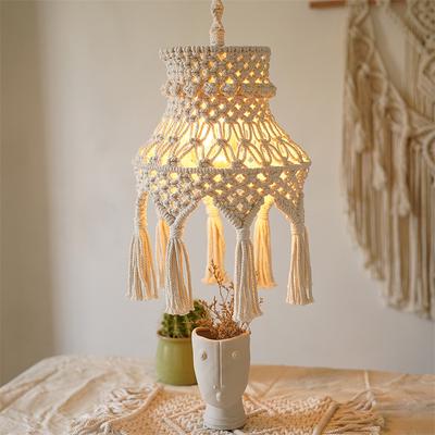 Bohem Asılı Abajur Makrome El Dokuma DIY LED Avize Kılıfı Oturma Odası Ev Dekoru Duvar Masa Lambası Abajur Takımı