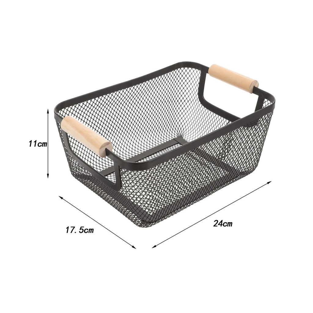 Metal Wire Bin Basket with Wooden Handle Container Multifunctional Kitchen Organizer Fruit Basket for Home Office Lightweight