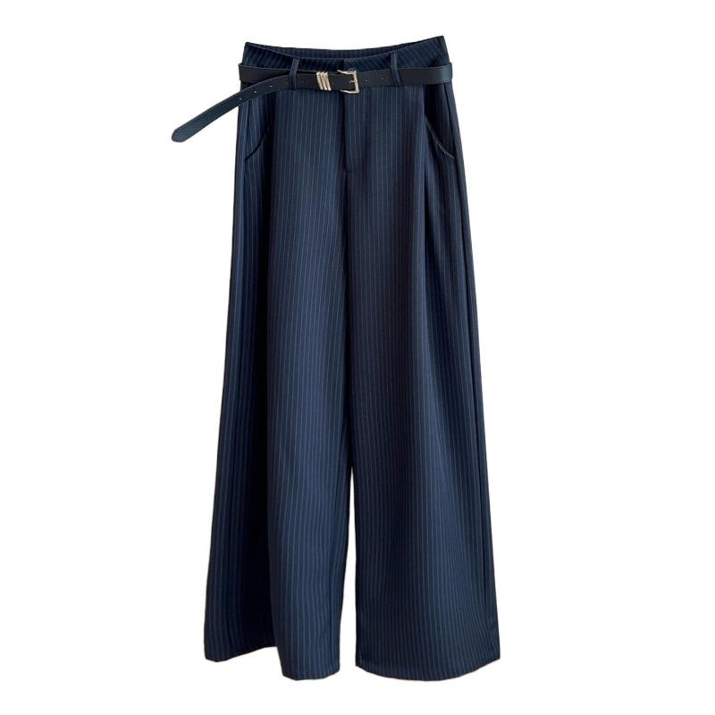 Striped Wide-leg Pants Women's Spring and Autumn New High-waisted Thin Loose Straight Drape Temperament Suit Casual Pants