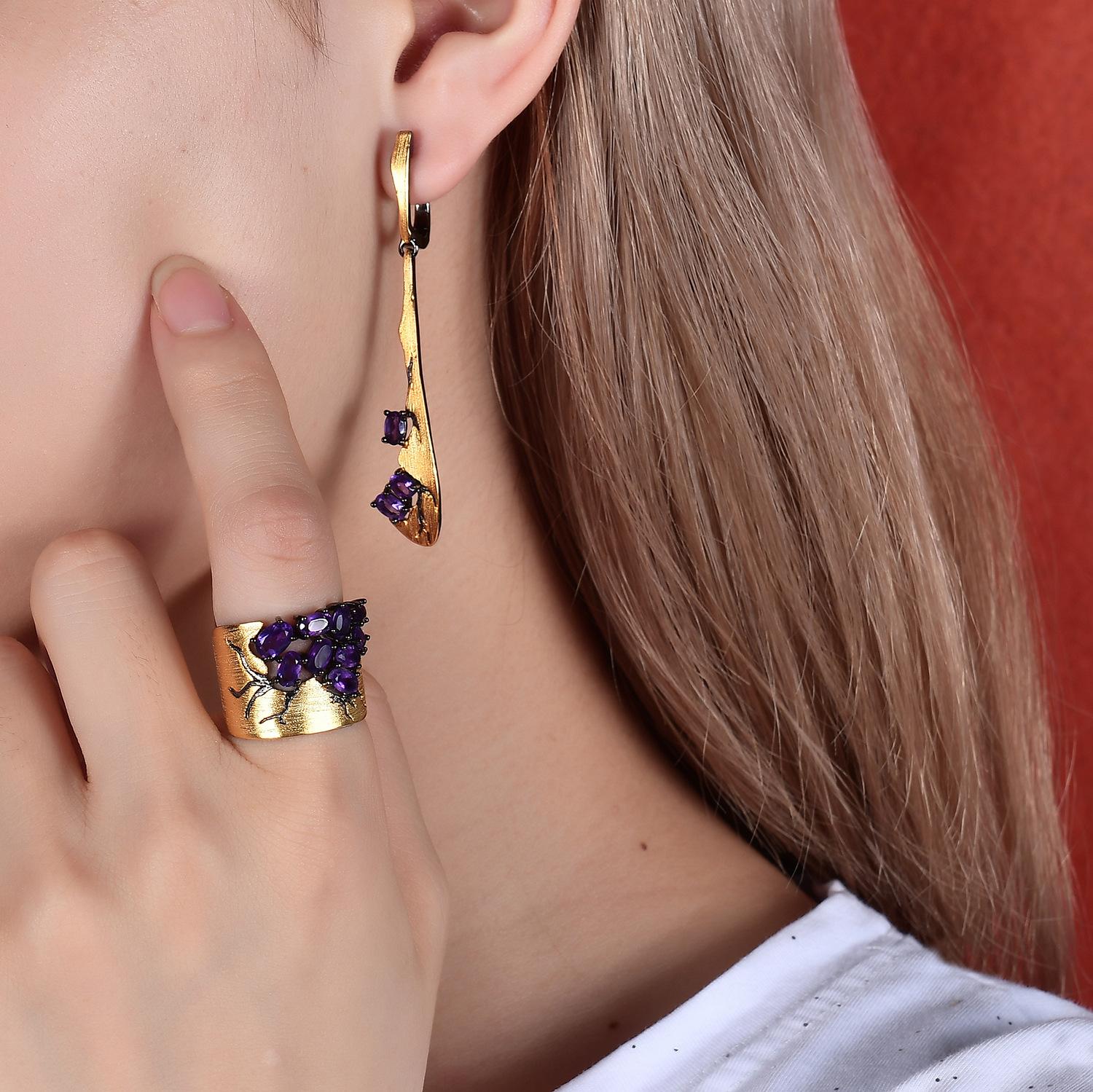 

Оригинальные дизайнерские ретро-ювелирные аксессуары, серьги, серебро 925 пробы, позолоченные серьги и серьги с инкрустацией драгоценными камнями натуральных цветов