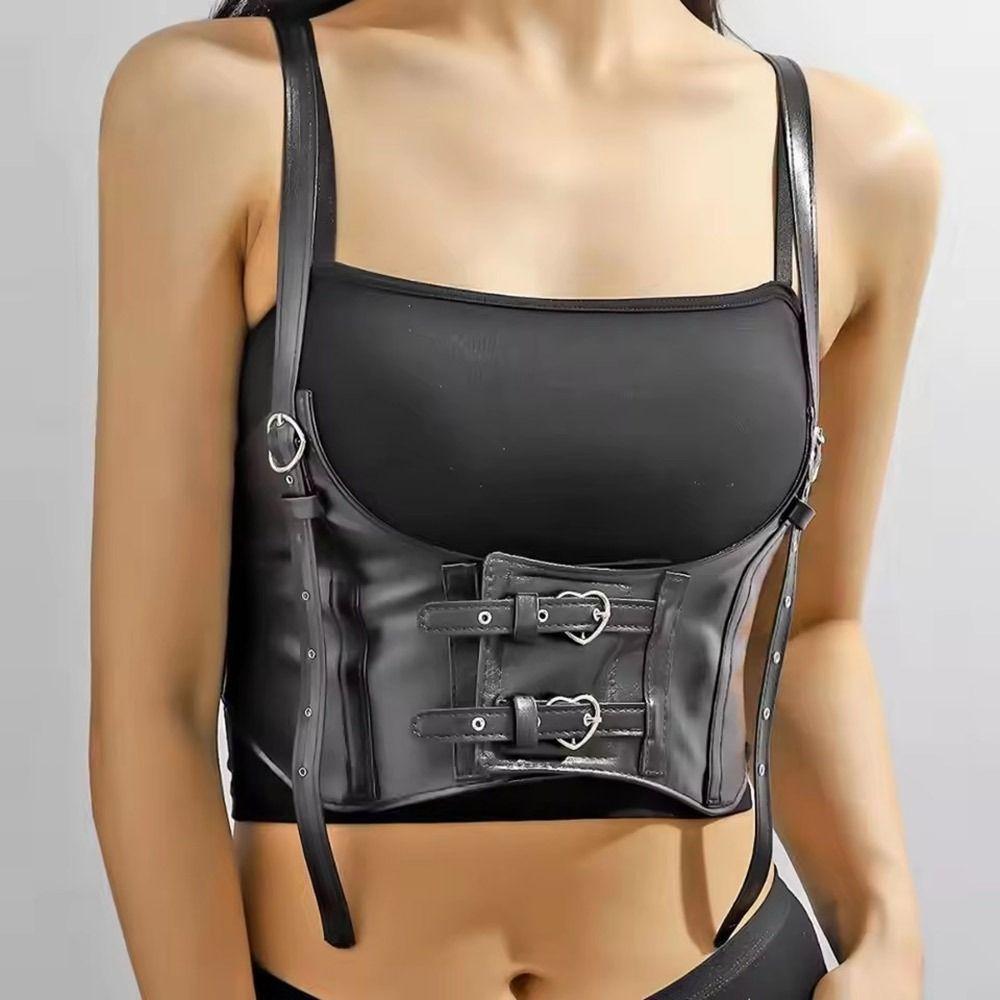 PU Leather Gothic Harness Strap Girdle Luxurious Retro Wide Waist Belt  For Women Lady Girl Bridal