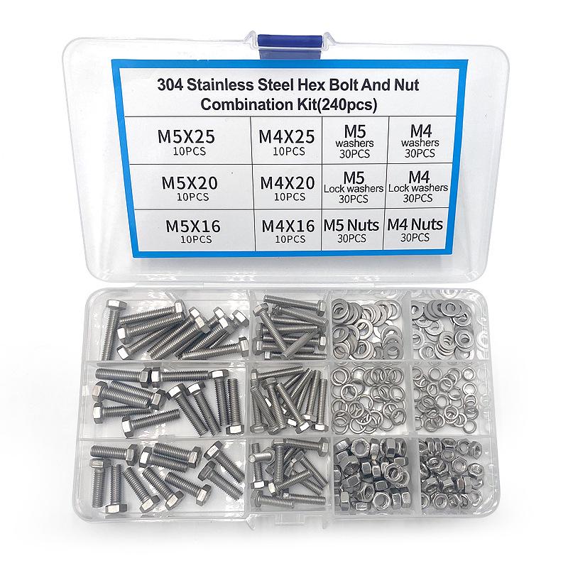 240/480-Piece M4/M5 Hex Bolts & Nuts Set, 304 Stainless Steel