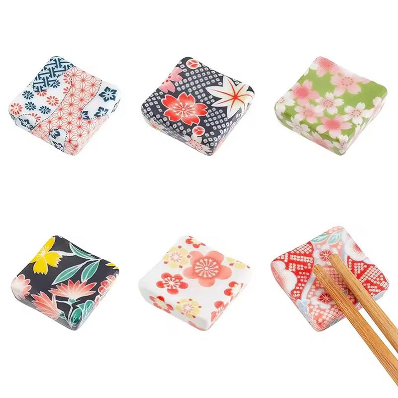6pcs Japanese Ceramic Chopstick Holders Rack With Floral Patterns Spoon Fork Tableware Ornament Pen Holder Table Decor