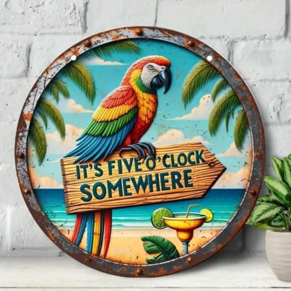 Vintage Metal Tin Sign Summer Tropical Parrot Beach Decor Gift