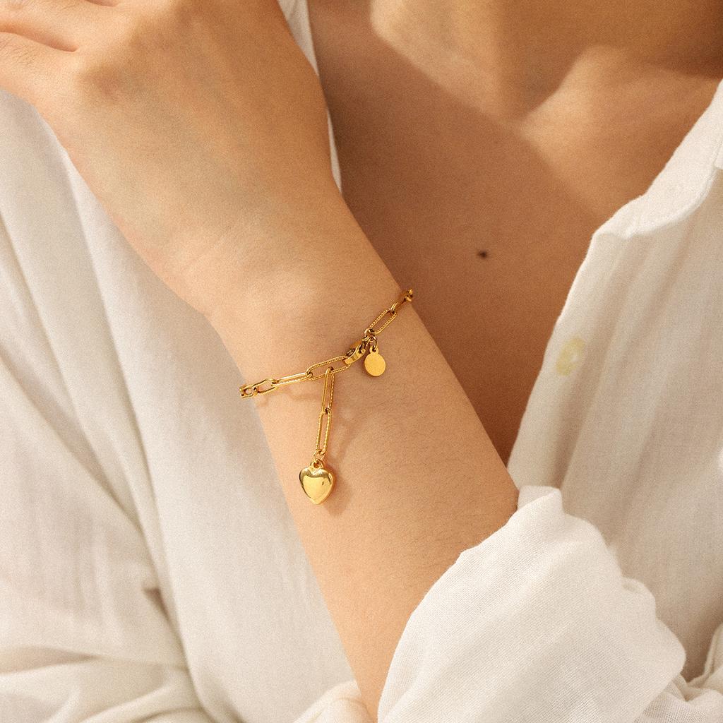18K Gold Stainless Steel Cross Chain Heart Pendant Titanium Steel Bracelet Light Luxury Versatile Jewelry