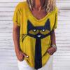 Μπλουζάκι Γυναικείο 3d Fashion Cat Print V λαιμόκοψη κοντό μανίκι Βασικά μπλουζάκια Streetwear Καλοκαιρινό casual υπερμεγέθη γυναικεία ρούχα 5XL