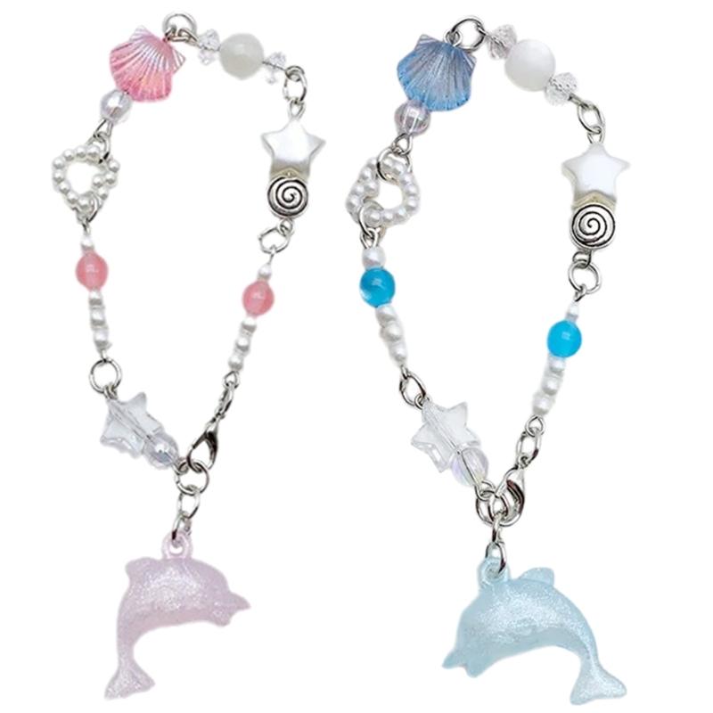 Handcrafted Dolphin Pendant Bracelet Cute Star Beaded Wristband Adjustable Chain Aesthetic Jewelry Gift for Women Girls