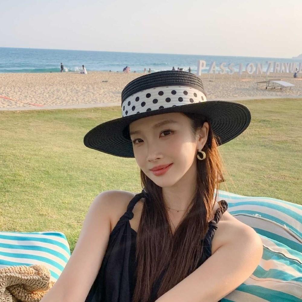 Straw Weaving Sun Protection Cap Dot Ribbon Wide Brim Hat Vacation Beach Straw Cap  Sun Protection