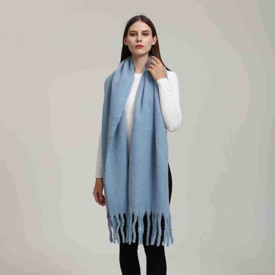 Mohair Women Men Scarf Winter New Girls Female Solid Color Warm Long Scarves Soft Coarse Braid Tassel Shawl Simple Wrap Shawls