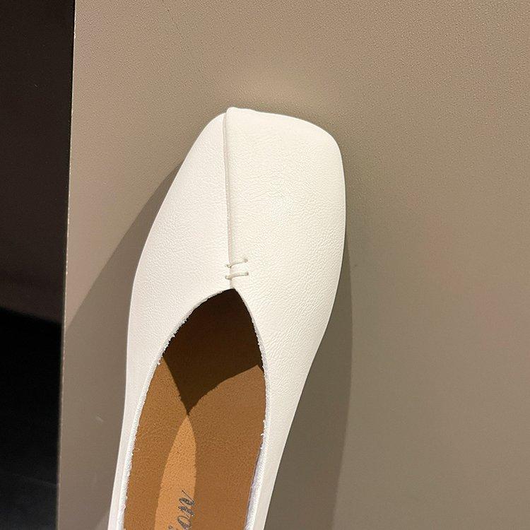 Women's Flat Bottomed Single Shoes Casual Shallow Mouth Square Toe Women's Loafers Solid Color Flat Bottomed Women's Shoes